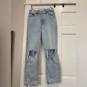 Abercrombie & Fitch The Dad High Rise Curve Love Light Wash Jeans with Holes